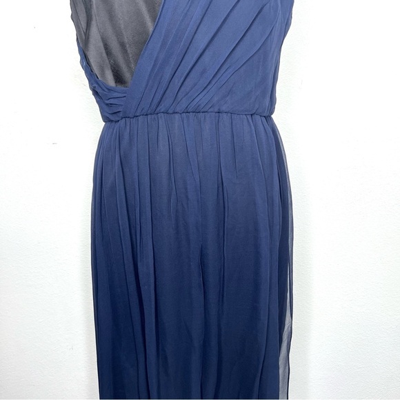 ST. JOHN Designer Mini Dress Asymmetrical Silk Navy Black Sleeveless Size 10 - Picture 5 of 13